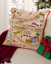 Night Before Christmas Hand-Embroidered Pillow, 20" Square