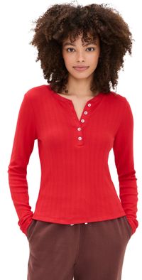 Z Supply Holly Pointelle Long Sleeve Top Festive Red L