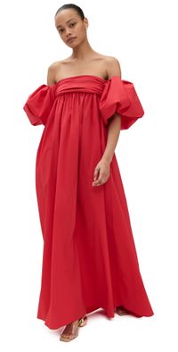CAROLINE CONSTAS Emilia Ruched Empire Maxi Dress High Risk Red XS