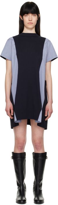 sacai Navy Poplin & Knit Minidress