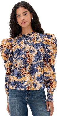 Cleobella Irina Blouse Blue Castello Print XL
