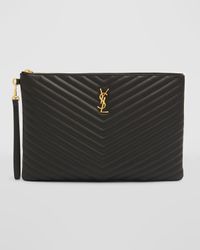 YSL Monogram Large Pouch in Smooth Leather