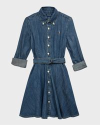 Girl's Denim Belted Shirt Dress, Size 7-14