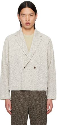Homme Plissé Issey Miyake Veston blanc cassé à rayures diagonales