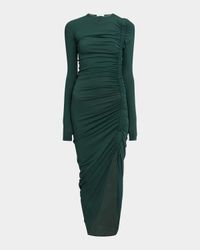 Ruched Long Sleeve Asymmetric Jersey Dress