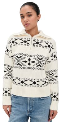 English Factory Motif Zip Up Sweater Black/White M