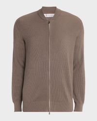 Men's Cotton Rib Baseball Collar Zip Cardigan