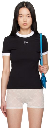 Marine Serre Black Moon Logo Jersey Fitted T-Shirt