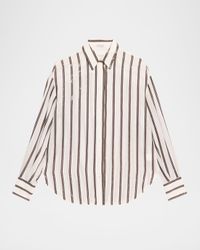 Sequined Stripe Button Down Gauze Blouse