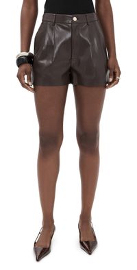 alice + olivia Conry Faux Leather Pleated Shorts Dark Chocolate 14