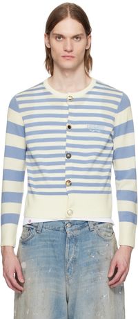 Charles Jeffrey LOVERBOY Off-White & Blue Button Down Cardigan