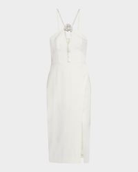 Rhinestone-Trim Stretch Crepe Dress