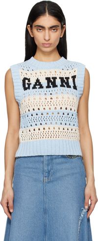 GANNI Blue & Off-White Striped Vest
