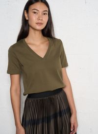 Maison 123 - Tee-shirt droit Col V en coton - Taille XL - Vert