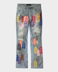 Men's Patch Arched Repaired Distressed Jeans