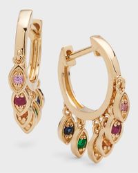 14k Gold Multi-Gem Evil Eye Huggie Earrings