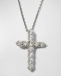 18K White Gold Diamond Cross Pendant Necklace, 18"L, 1.44tcw