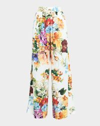 Floral Bouquet Wide-Leg Drawstring Pants