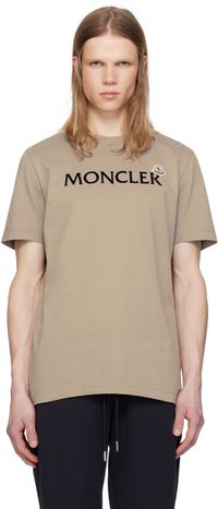 Moncler Beige Flocked Logo Cotton T-shirt