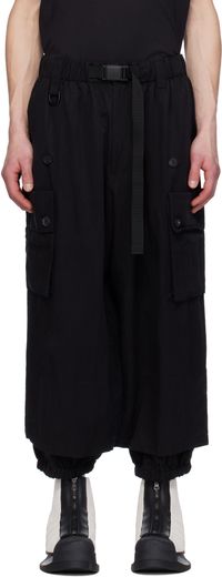 Y-3 Pantalon cargo noir en sergé lavé