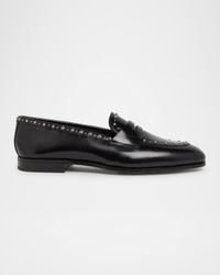 Onyx Met Studded Leather Penny Loafers
