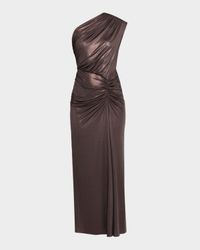 Coated Jersey Ruched One-Shoulder Gown