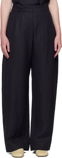 Studio Nicholson Navy Myers Linen Trousers