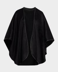 Reversible Cashmere Cape W/ Leather Trim