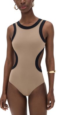 STAUD Dolce One Piece Taupe/Black L