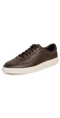 BOSS Kieran Smooth Leather Tennis Sneaker Dark Brown 7
