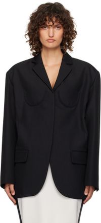 Pushbutton Veston noir à simple boutonnage et à ornement de style soutien-gorge