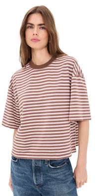 Lioness Bloom Short Sleeve Tee Chocolate Blush Stripe S