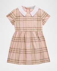 Girl's Pleated Check Cotton Dress, Size 6M-3
