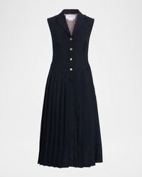 Pleated Button-Front Midi Dress