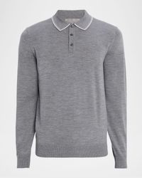 Men's Merino Wool Tipped-Collar Polo Sweater