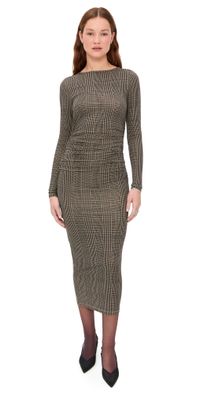 Veronica Beard Jean Long Sleeve Charissa Midi Dress Dark Acorn Multi M