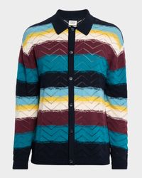 Men's Stripe Open Structure Cotton Knit Cardigan