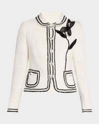 Peter-Pan Collar Cotton-Blend Jacket With Flower