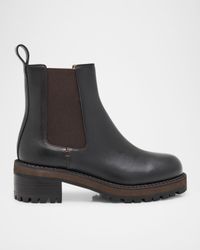 Faye Leather Lug-Sole Chelsea Booties