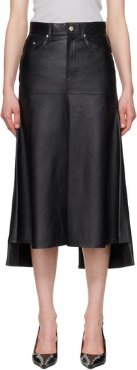Victoria Beckham Black Panelled Flare Leather Midi Skirt