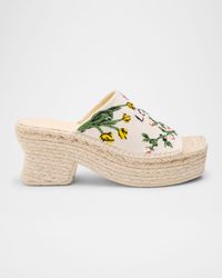 Petal Floral Embroidered Espadrille Platform Mules
