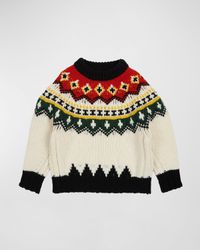 Girl's Fair Isle Wool Knit Sweater, Size 8-14