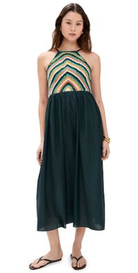 Playa Lucila Crochet Halter Dress Green/Crochet M