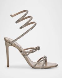 Crystal Satin Braided Snake-Wrap Sandals