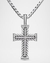 Men's Chevron Cross Enhancer with Diamonds in Silver, 30mm