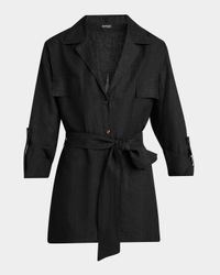 Belted Linen Button-Down Shirt