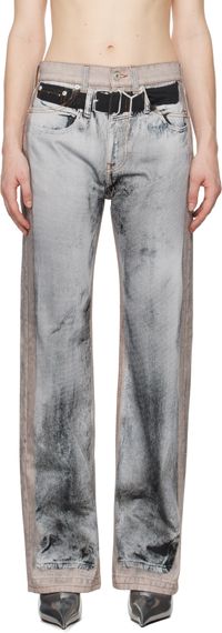Y/Project Beige & Gray 'YP' Trompe L'oeil Jeans