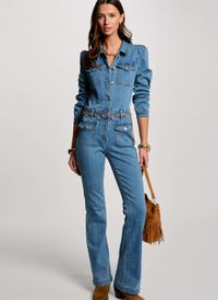 Morgan - Combinaison longue flare en jean - Taille 44 - Bleu