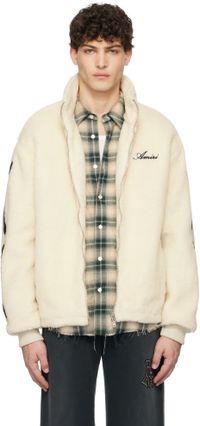 AMIRI Blouson blanc cassé en sherpa à appliqués d'os