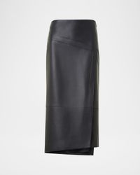 Asymmetric Trapezoid Nappa Leather Midi Skirt